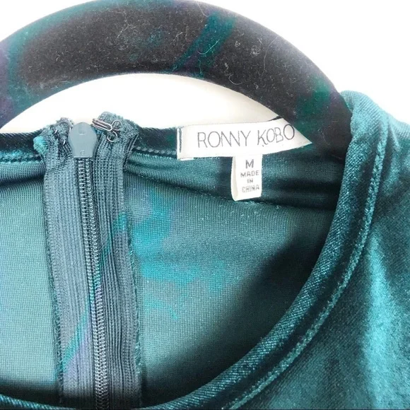 Ronny Kobo Yarden Velvet Mini Dress Green Bodycon Holiday Party Cocktail Medium - Picture 7 of 8